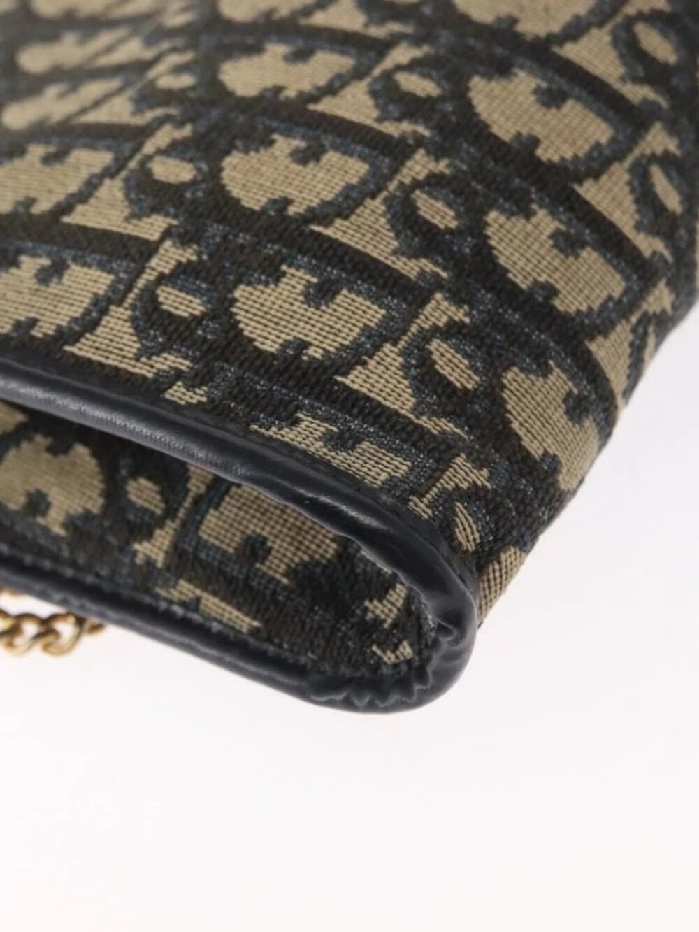 Christian Dior Trotter Canvas Chain Shoulder Bag Navy Gold Auth - Picture 8 of 16